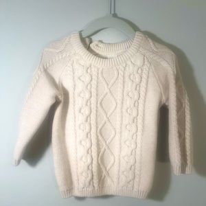 H&M Cream sweater. Size 12M. Cable knit front. 2 side buttons on neck.